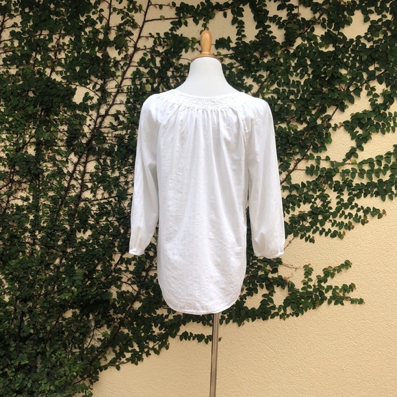 LRL Lauren Jeans white cotton summer blouse with floral embroidery and neck ties - Picture 4 of 11